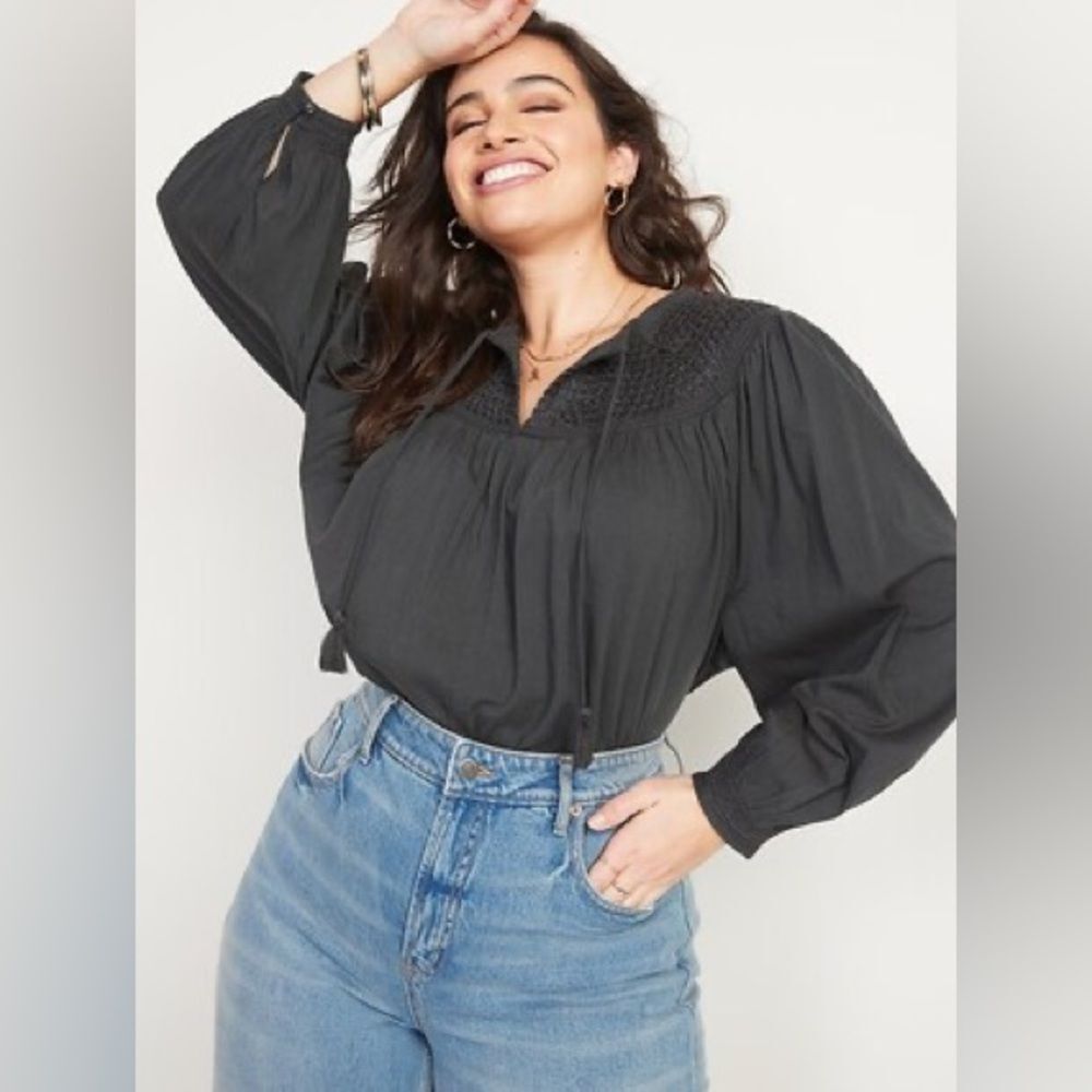 Old Navy Long-Sleeve Smocked Embroidered Blouse